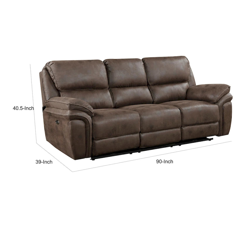 Canapé inclinable électrique double en microfibre marron, 2 places