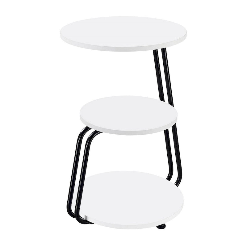 Table d'appoint à 3 niveaux blanche et noire, plateau en bois, cadre en métal noir