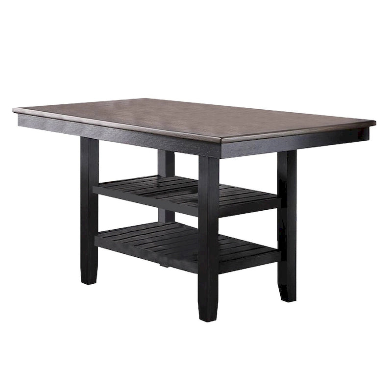 Table de salle à manger hauteur comptoir brun foncé avec 2 étagères, plateau en bois, 1 à 2 places