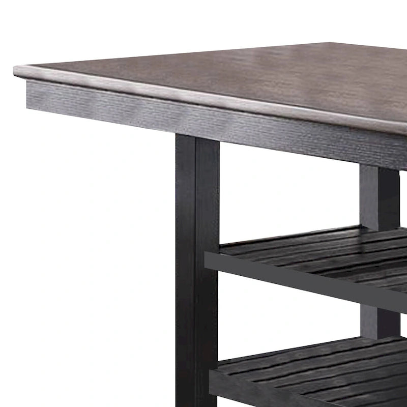 Table de salle à manger hauteur comptoir brun foncé avec 2 étagères, plateau en bois, 1 à 2 places