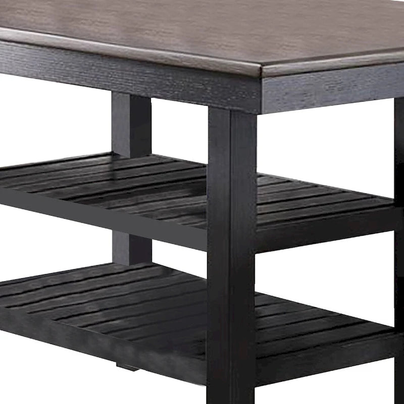 Table de salle à manger hauteur comptoir brun foncé avec 2 étagères, plateau en bois, 1 à 2 places