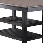 Table de salle à manger hauteur comptoir brun foncé avec 2 étagères, plateau en bois, 1 à 2 places