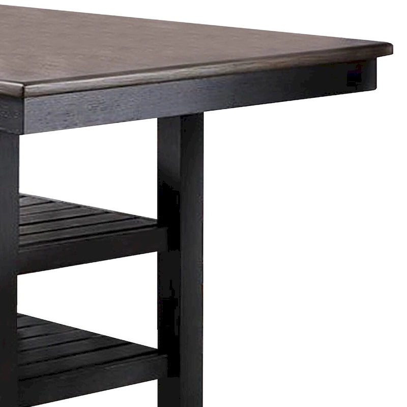 Table de salle à manger hauteur comptoir brun foncé avec 2 étagères, plateau en bois, 1 à 2 places