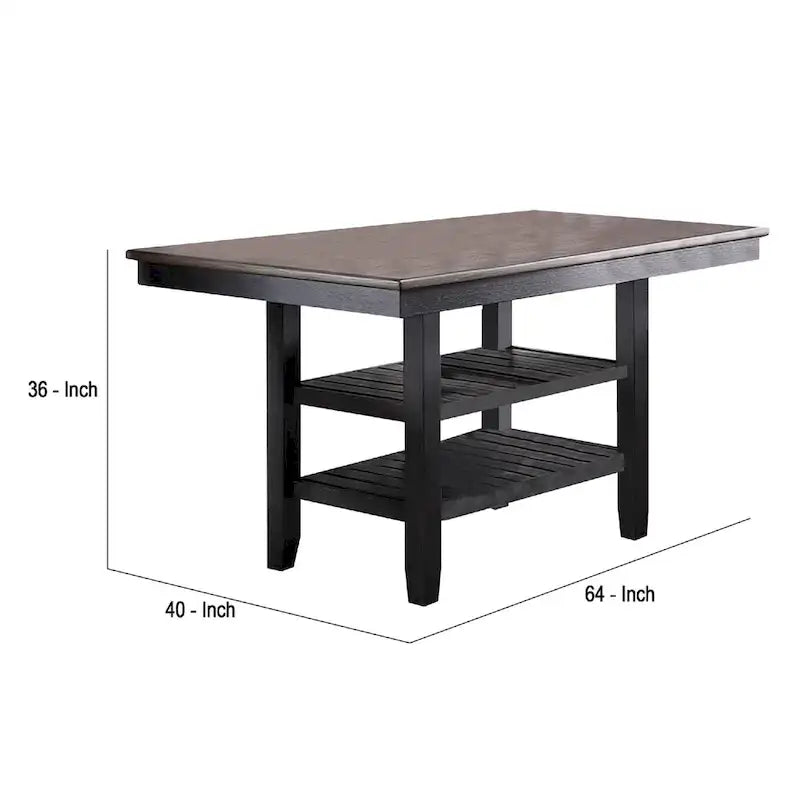 Table de salle à manger hauteur comptoir brun foncé avec 2 étagères, plateau en bois, 1 à 2 places