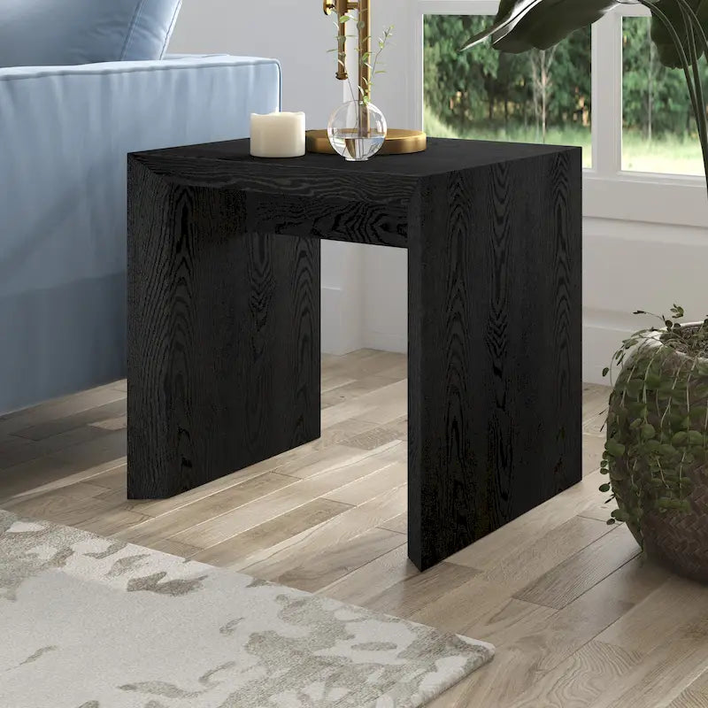 Table d'appoint rectangulaire de 56 cm de large – Chêne gris antique / Grain noir / Aulne blanc, piètement luge, montage par 1 personne