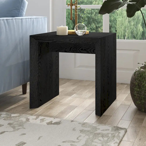 Table d'appoint rectangulaire de 56 cm de large – Chêne gris antique / Grain noir / Aulne blanc, piètement luge, montage par 1 personne