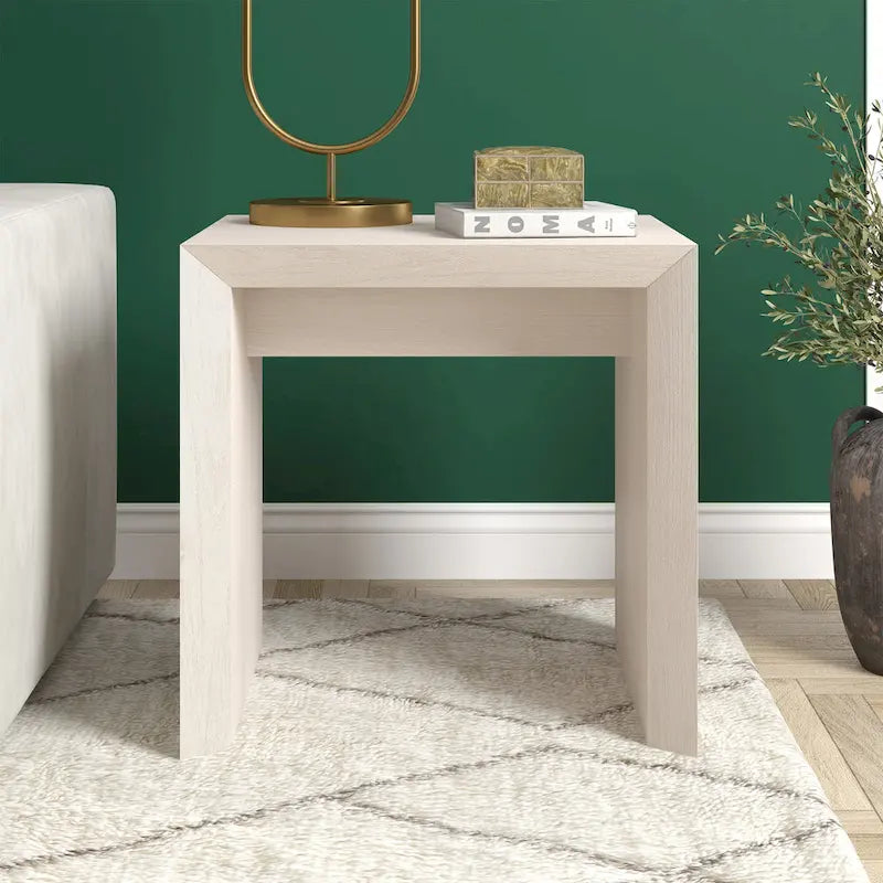 Table d'appoint rectangulaire de 56 cm de large – Chêne gris antique / Grain noir / Aulne blanc, piètement luge, montage par 1 personne