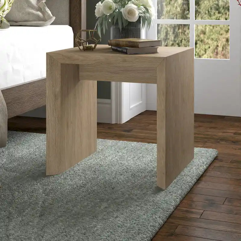 Table d'appoint rectangulaire de 56 cm de large – Chêne gris antique / Grain noir / Aulne blanc, piètement luge, montage par 1 personne