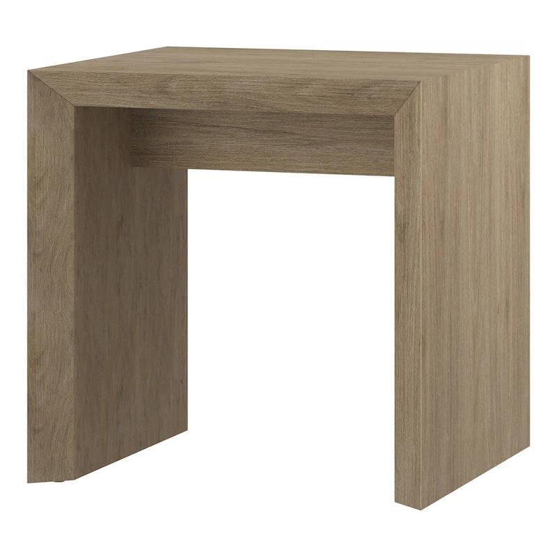 Table d'appoint rectangulaire de 56 cm de large – Chêne gris antique / Grain noir / Aulne blanc, piètement luge, montage par 1 personne