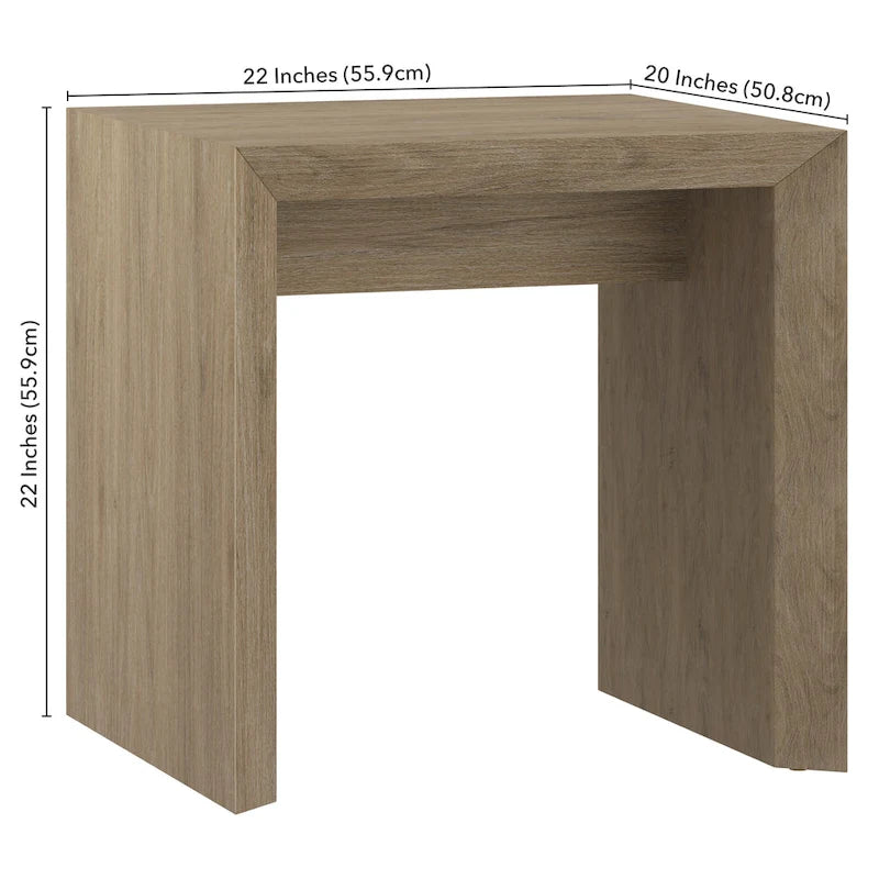Table d'appoint rectangulaire de 56 cm de large – Chêne gris antique / Grain noir / Aulne blanc, piètement luge, montage par 1 personne