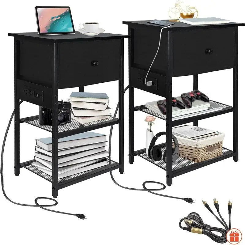 Nightstand with Charging Station - 11.81 D x 15.74 W x 25.19 H