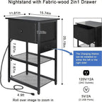 Table de chevet noire avec plateau en bois et station de recharge, simple