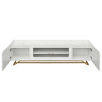 Meuble TV Noir / Blanc / Gris – Structure Dorée, Portes en Verre Canelé, Montage 1 Personne
