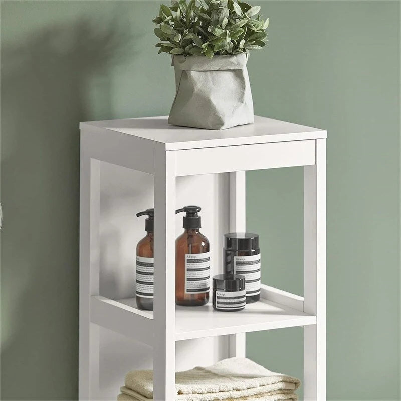 Meuble de rangement haut et étroit blanc avec tiroirs et étagères