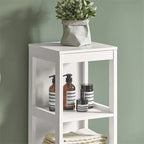 Meuble de rangement haut et étroit blanc avec tiroirs et étagères