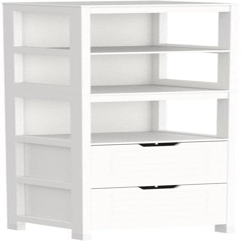 Meuble de rangement haut et étroit blanc avec tiroirs et étagères
