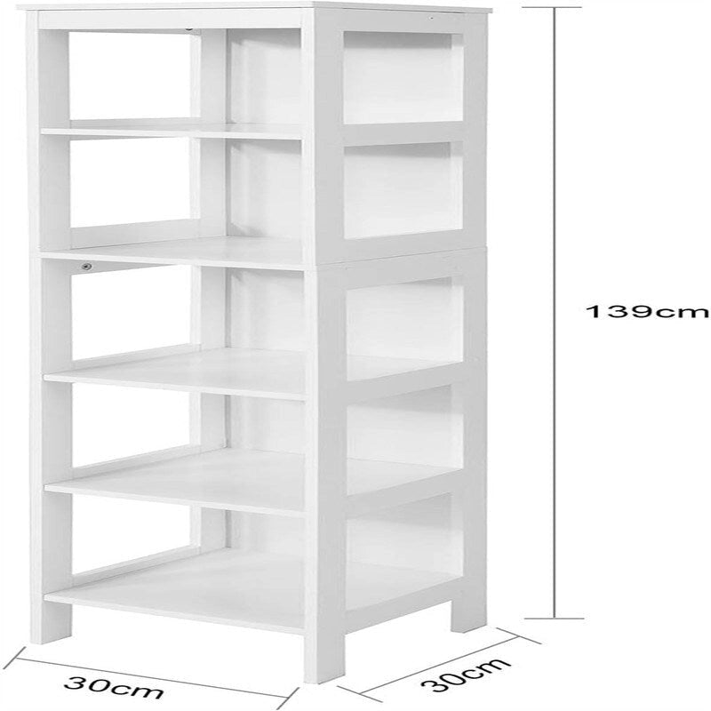 Meuble de rangement haut et étroit blanc avec tiroirs et étagères