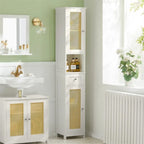 Meuble de rangement haut et étroit blanc avec tiroirs et étagères