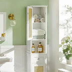 Meuble de rangement haut et étroit blanc avec tiroirs et étagères