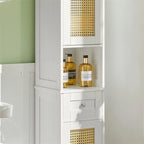 Meuble de rangement haut et étroit blanc avec tiroirs et étagères