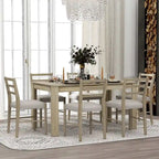 Ensemble de salle à manger extensible en bois naturel / marron+blanc, 6 à 8 places (7 pièces)