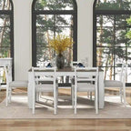 Ensemble de salle à manger extensible en bois naturel / marron+blanc, 6 à 8 places (7 pièces)
