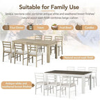 Ensemble de salle à manger extensible en bois naturel / marron+blanc, 6 à 8 places (7 pièces)
