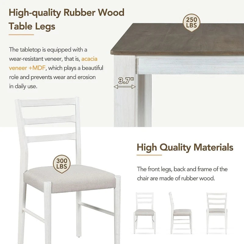 Ensemble de salle à manger extensible en bois naturel / marron+blanc, 6 à 8 places (7 pièces)