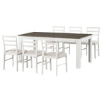 Ensemble de salle à manger extensible en bois naturel / marron+blanc, 6 à 8 places (7 pièces)