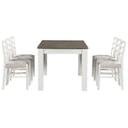 Ensemble de salle à manger extensible en bois naturel / marron+blanc, 6 à 8 places (7 pièces)