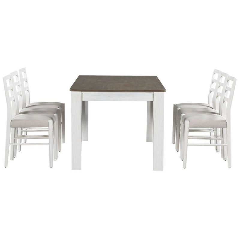 Ensemble de salle à manger extensible en bois naturel / marron+blanc, 6 à 8 places (7 pièces)