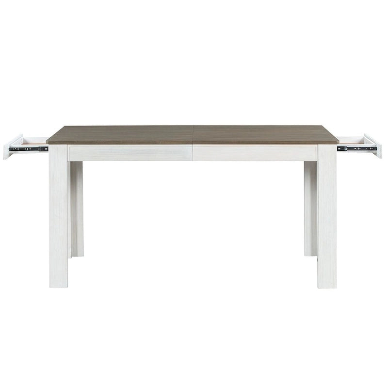 Ensemble de salle à manger extensible en bois naturel / marron+blanc, 6 à 8 places (7 pièces)