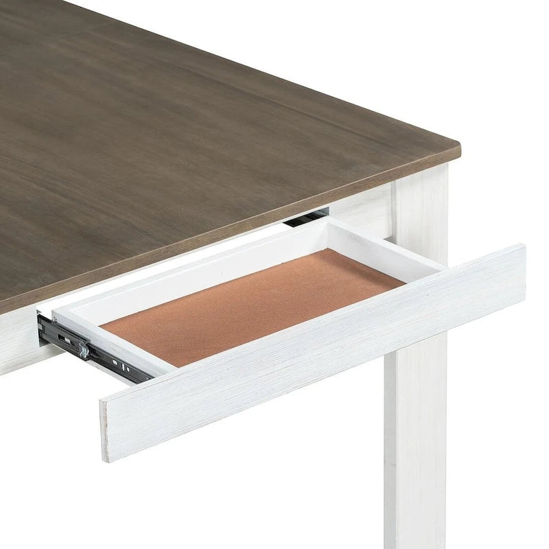 Ensemble de salle à manger extensible en bois naturel / marron+blanc, 6 à 8 places (7 pièces)