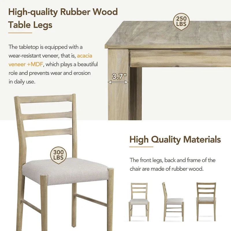 Ensemble de salle à manger extensible en bois naturel / marron+blanc, 6 à 8 places (7 pièces)