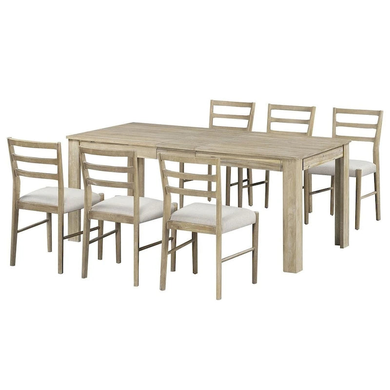 Ensemble de salle à manger extensible en bois naturel / marron+blanc, 6 à 8 places (7 pièces)