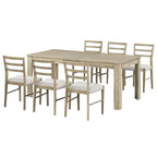 Ensemble de salle à manger extensible en bois naturel / marron+blanc, 6 à 8 places (7 pièces)