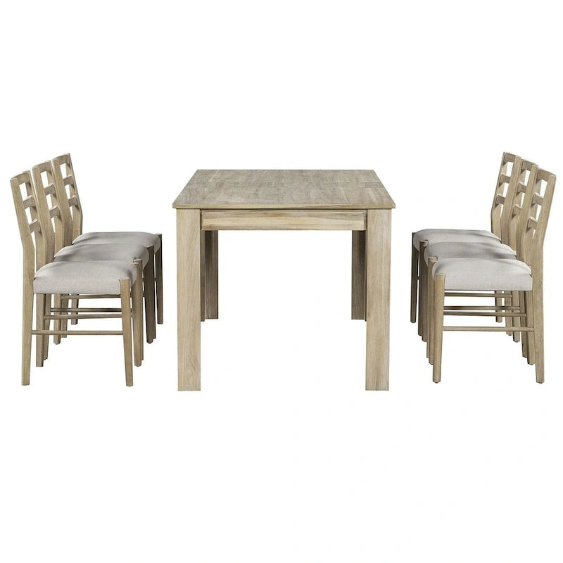 Ensemble de salle à manger extensible en bois naturel / marron+blanc, 6 à 8 places (7 pièces)