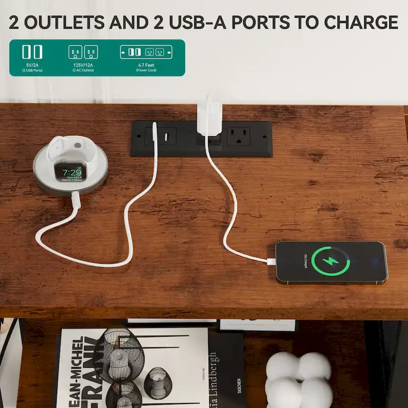 Commode à 7 tiroirs et console multimédia avec station de recharge – Gris/Noir, 1 personne