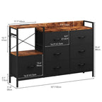 Commode à 7 tiroirs et console multimédia avec station de recharge – Gris/Noir, 1 personne