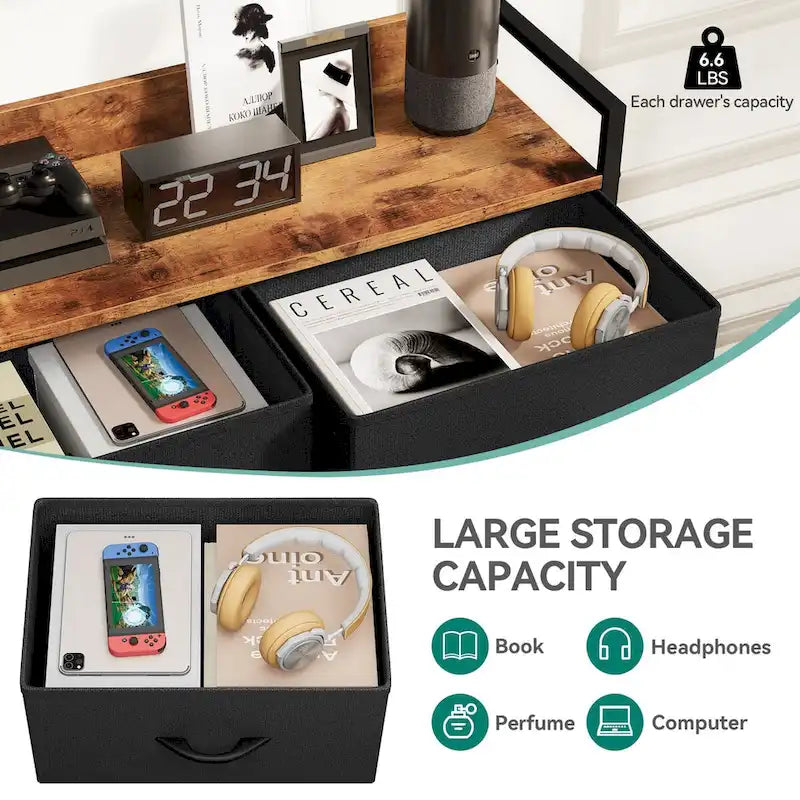 Commode à 7 tiroirs et console multimédia avec station de recharge – Gris/Noir, 1 personne