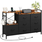 Commode à 7 tiroirs et console multimédia avec station de recharge – Gris/Noir, 1 personne
