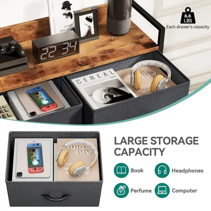 Commode à 7 tiroirs et console multimédia avec station de recharge – Gris/Noir, 1 personne