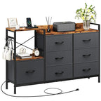 Commode à 7 tiroirs et console multimédia avec station de recharge – Gris/Noir, 1 personne
