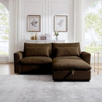 Canapé modulable en velours côtelé bleu / marron / vert avec pouf de rangement, pour 2 à 4 personnes