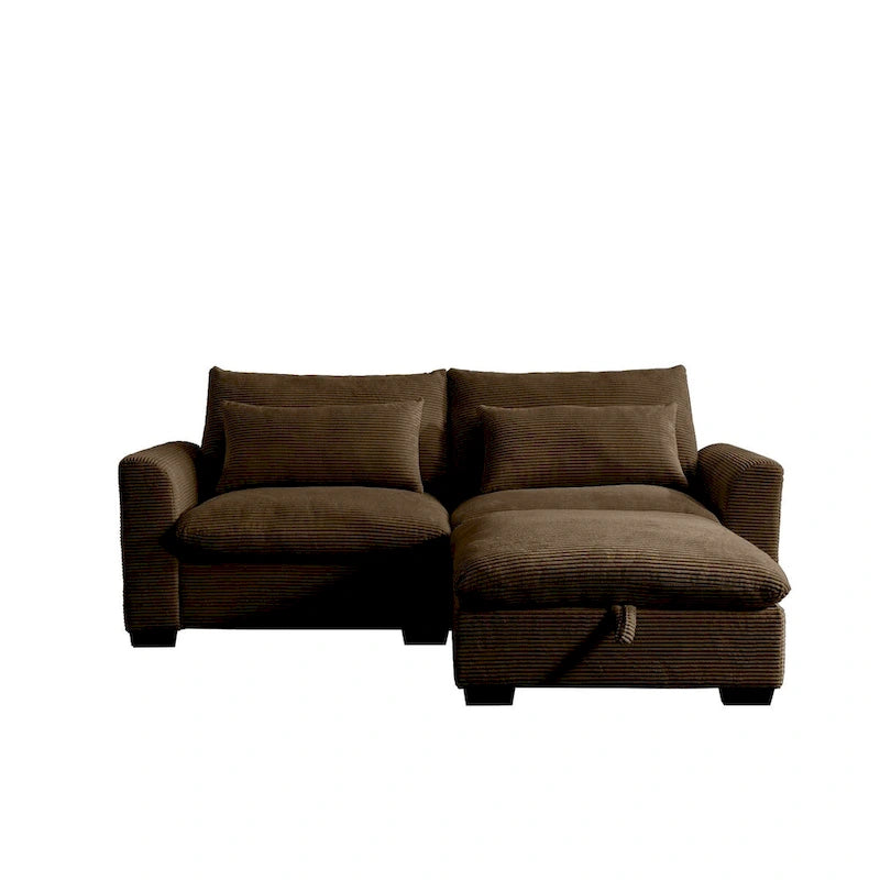 Canapé modulable en velours côtelé bleu / marron / vert avec pouf de rangement, pour 2 à 4 personnes