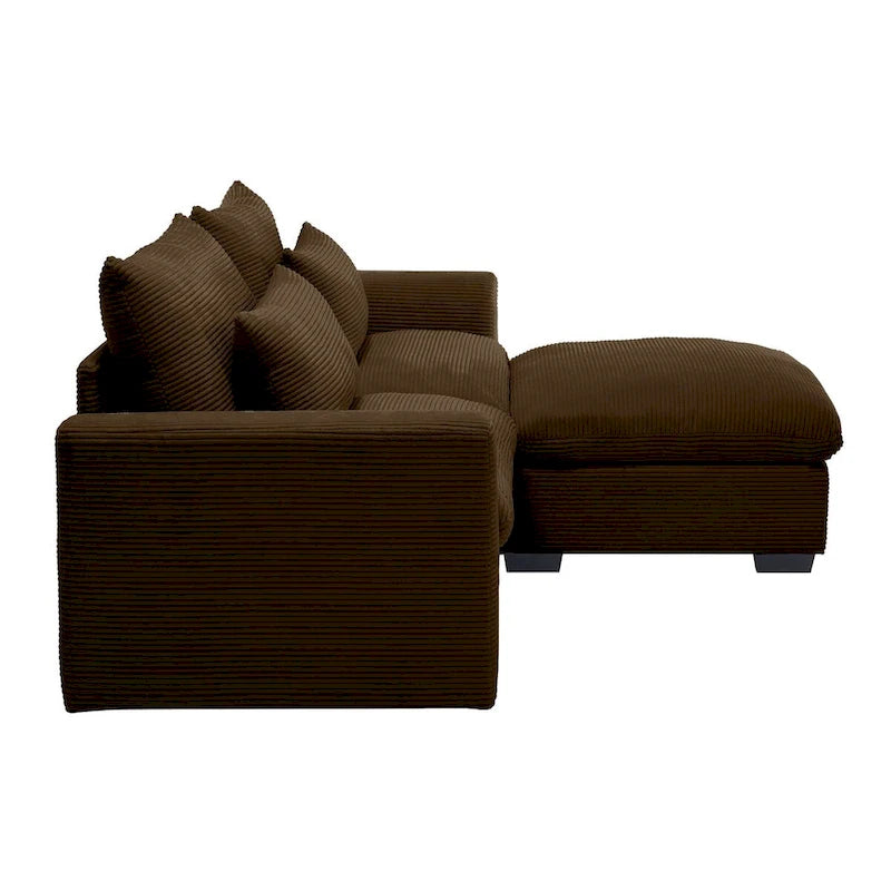 Canapé modulable en velours côtelé bleu / marron / vert avec pouf de rangement, pour 2 à 4 personnes