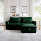 Canapé modulable en velours côtelé bleu / marron / vert avec pouf de rangement, pour 2 à 4 personnes