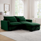 Canapé modulable en velours côtelé bleu / marron / vert avec pouf de rangement, pour 2 à 4 personnes
