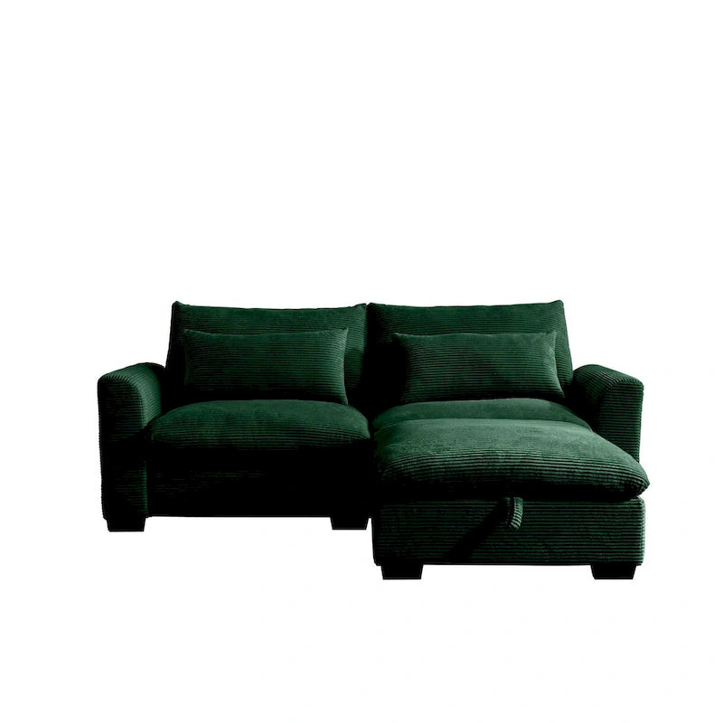 Canapé modulable en velours côtelé bleu / marron / vert avec pouf de rangement, pour 2 à 4 personnes