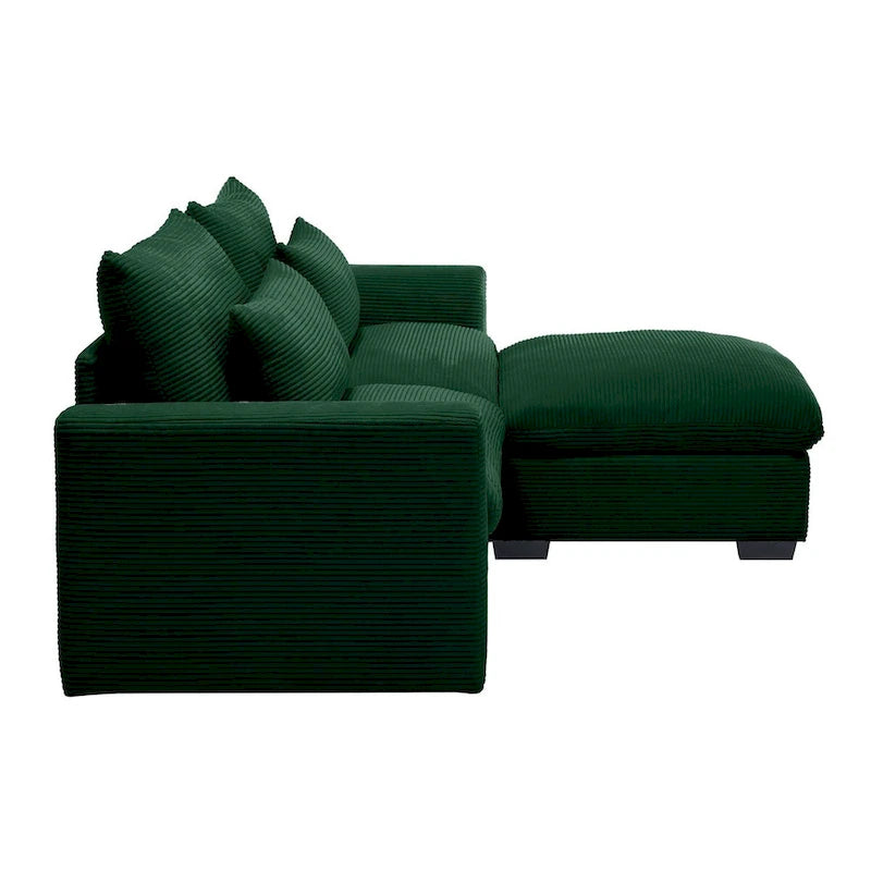 Canapé modulable en velours côtelé bleu / marron / vert avec pouf de rangement, pour 2 à 4 personnes